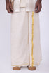 KARAMANA Hand Woven & Hand Block Printed Kasavu Mundu